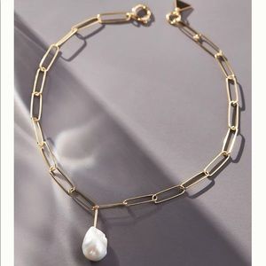 Anthropologie Paperclip Chain Pearl Pendant Necklace